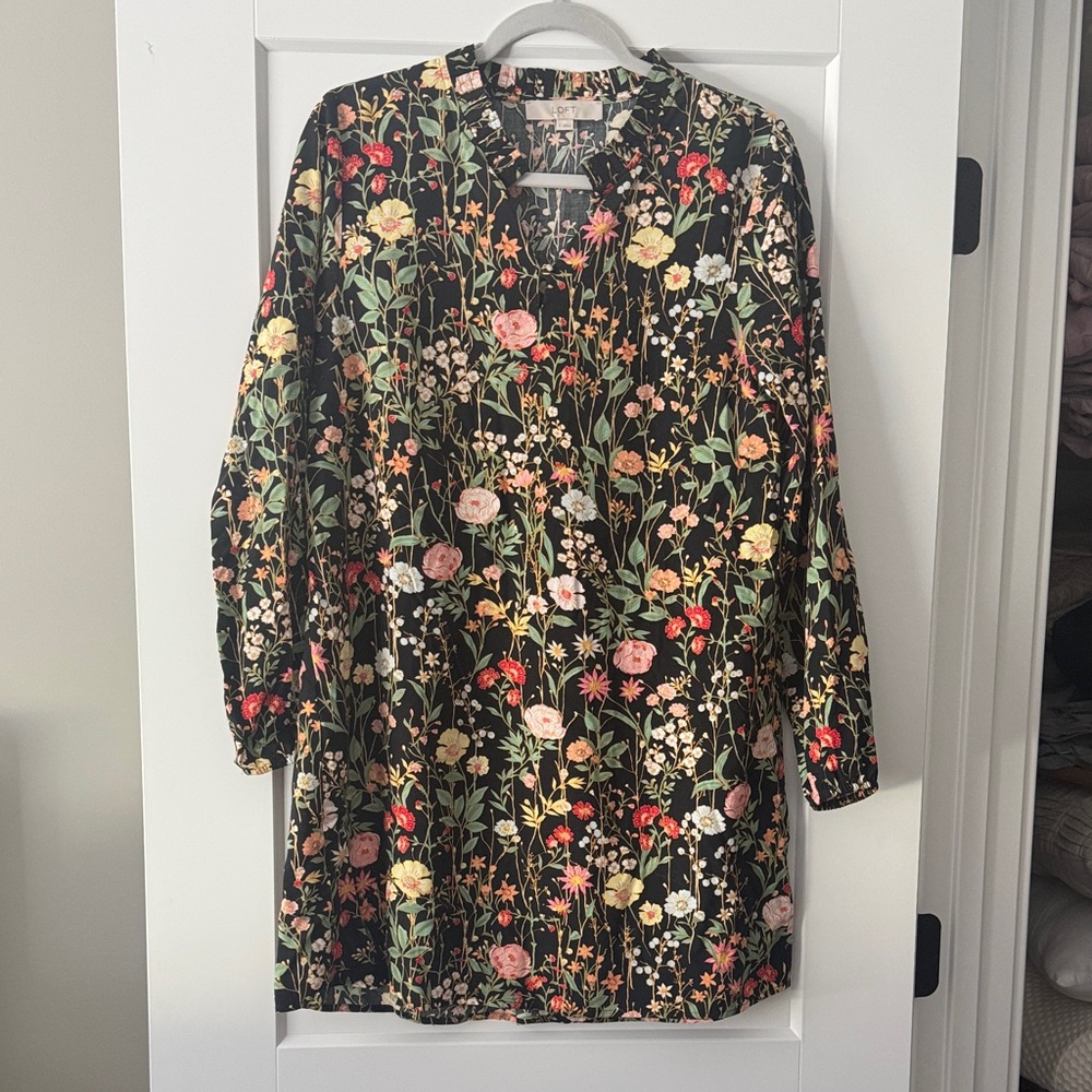 LOFT Multicolor Floral Long Sleeve Dress